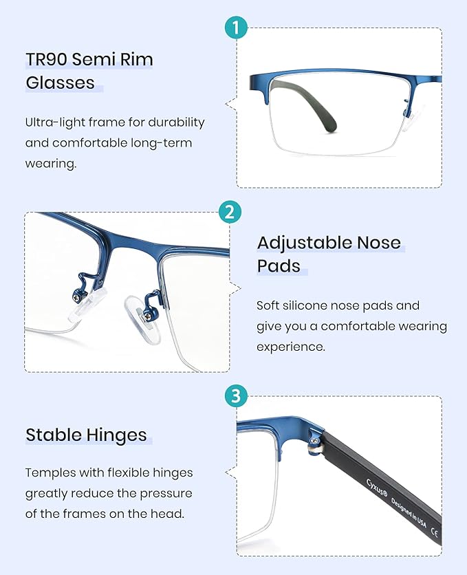 Joahis Programmer Glasses - Blue Light Blocking Metal Frame for Enhanced Focus and Eye Comfort